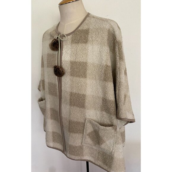 PARASUCO Beige Brown Plaid Sherpa Cape Shawl Poncho Jacket New with Tags Sz L/XL - Picture 2 of 13